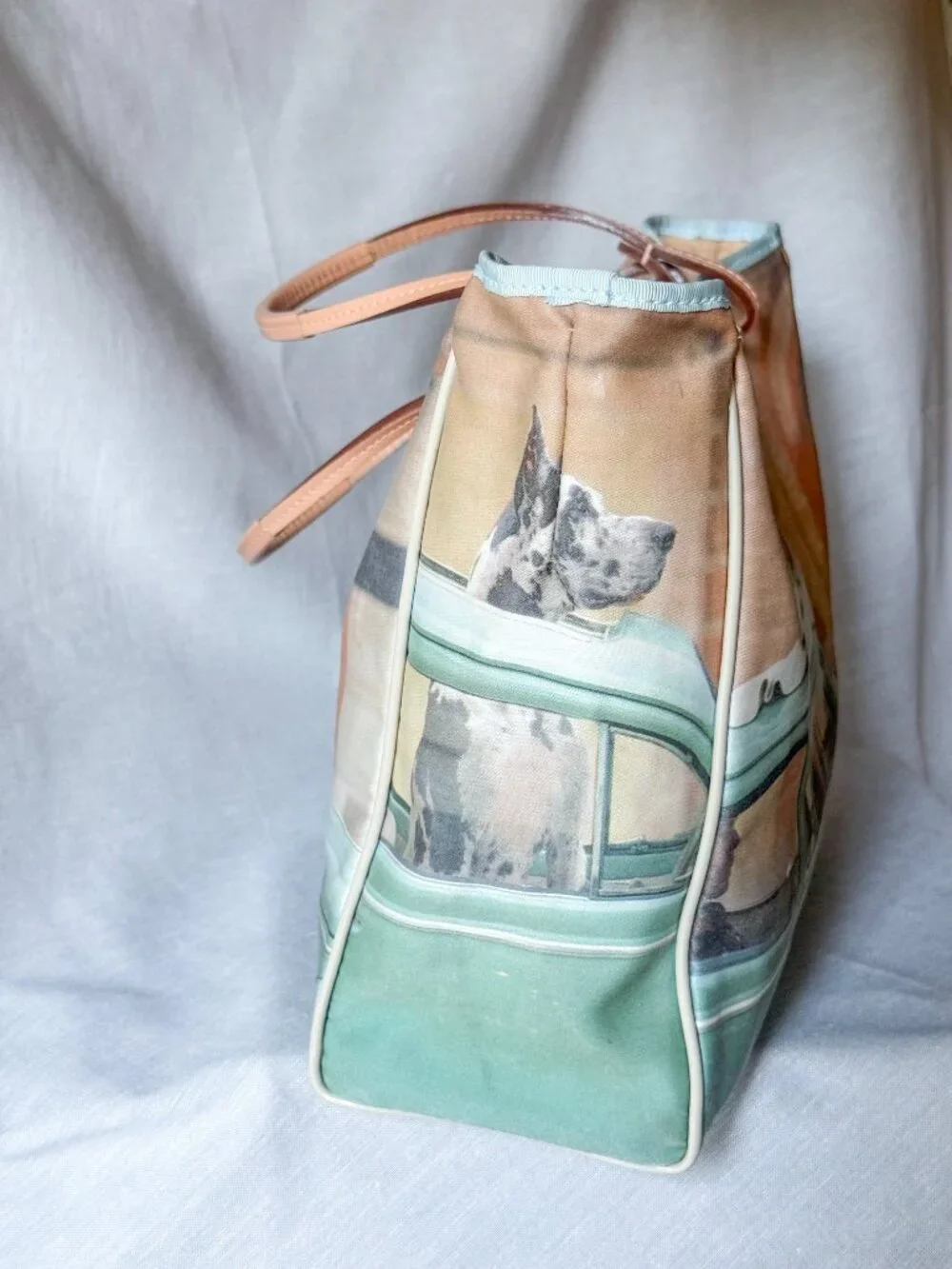 Anya Hindmarch Blue Label Great Dane Vintage Car Print Tote Y2K Coated Canvas
